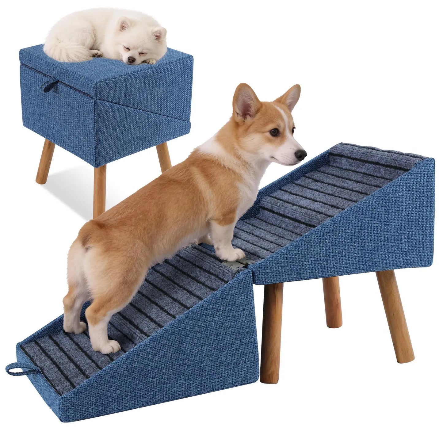 17'' Dog Stairs Ramp for Couch | #Summervibes #Petlovers Ziluce Wooden Ottoman Ramp for Sofa or Short Bed | for Senior,Small, Medium Dogs, Dachshund | 2-In-1 Convertible Home Step Stool with Wood Foot