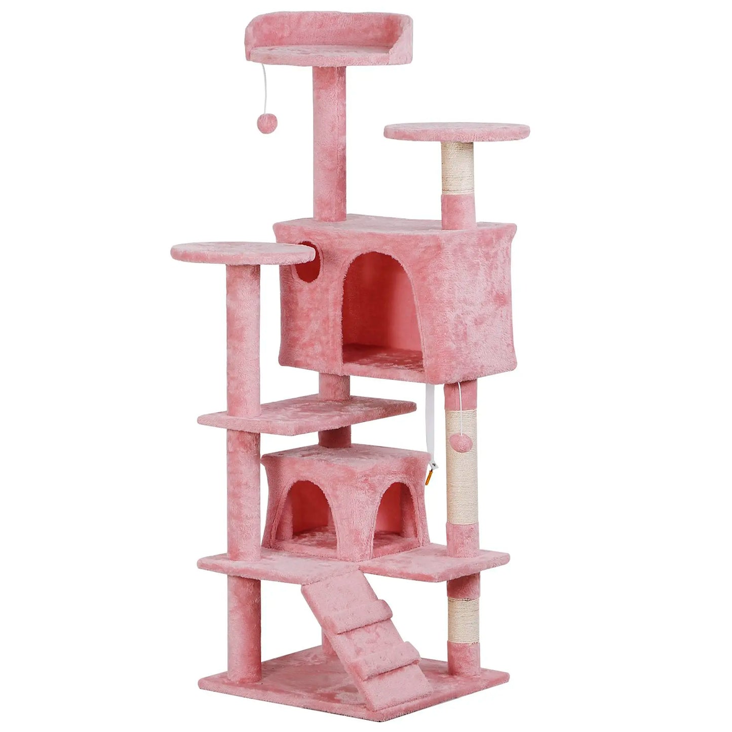 Segawe 55" Multi-Tier Cat Tree Condo - Plush Sisal Scratching Posts for Claw Sharpening, Secure Perches, 2 Cozy Hideaways for Medium Cats, Cool Room Decor, Apartment Stuff,Summervibes