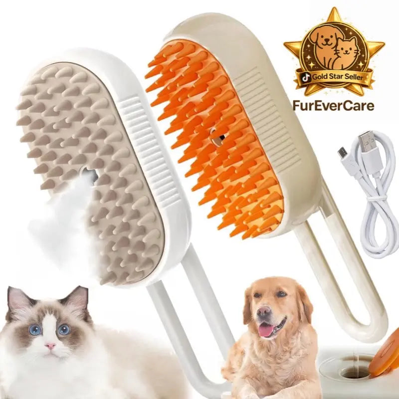 [Furevercare] Pet Steam Brush for Shedding with Anti-Static Technology & USB Rechargeable for Dogs Cats & Other Pets