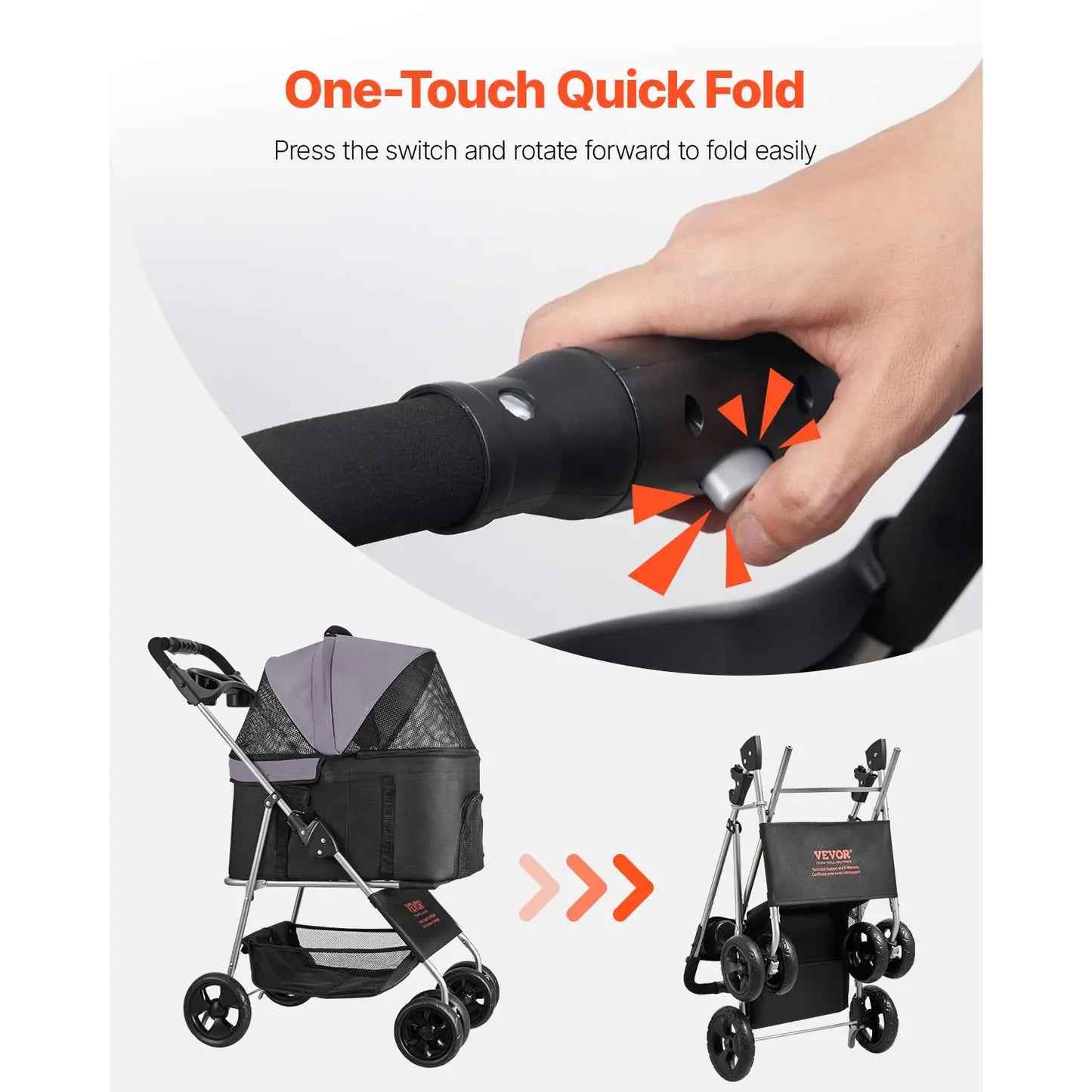 【Summervibes】Vevor Pet Stroller, 35 Lbs Weight Capacity, Foldable Dog Stroller Cart, 4 Wheels Cats Pram with Detachable Carrier & Mesh Windows, Portable Animal Carrier with Brake for Small to Medium Pets
