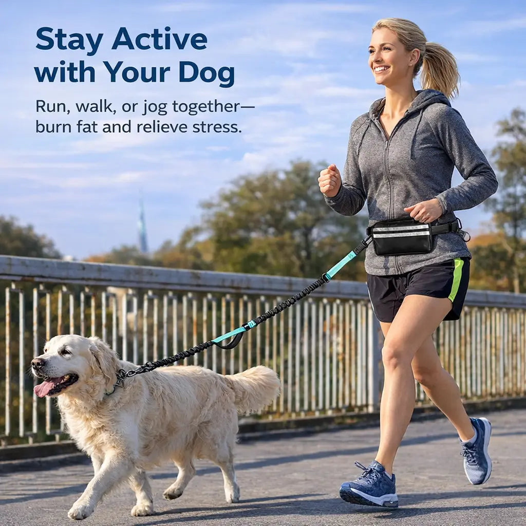 Pipidodo Hands Free Dog Leash with Waist Bag & Cushioned Pad – Run, Walk & Stay Active, No Waist Pain, Shock-Absorbing for Single & Dual Dogs