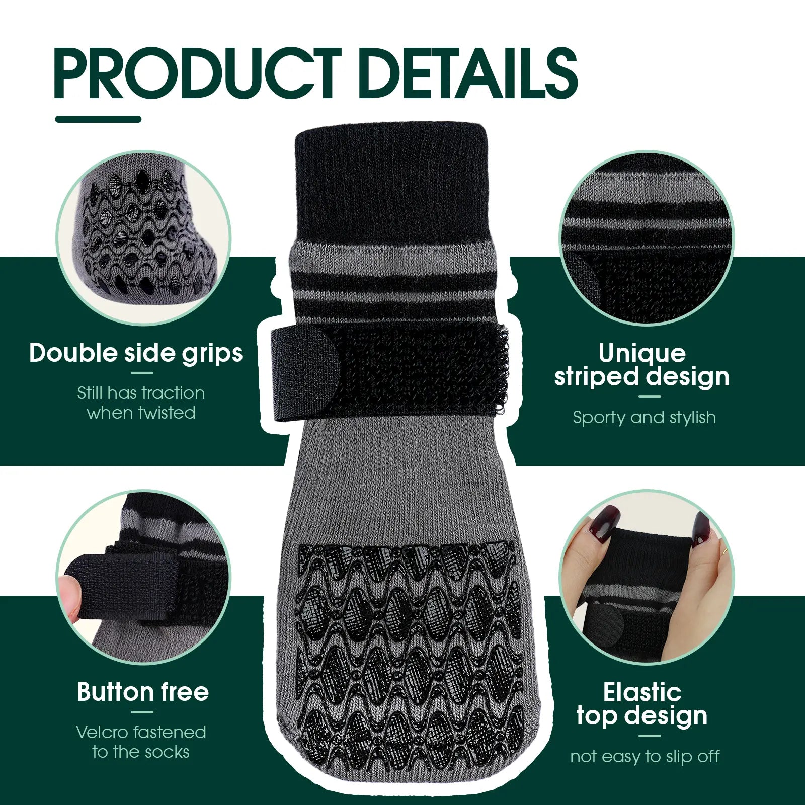 Kuoser Non Slip Blue Dog Socks for Hardwood Floors, 4Pack Anti-Slip Dog Grippy Socks to Prevent Licking Paws, Dogs Booties Paw Protectors with Double-Sided Traction for Small Medium Large Senior Dogs
