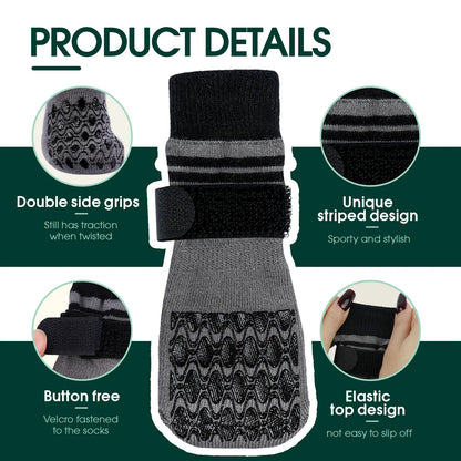 Kuoser Non Slip Blue Dog Socks for Hardwood Floors, 4Pack Anti-Slip Dog Grippy Socks to Prevent Licking Paws, Dogs Booties Paw Protectors with Double-Sided Traction for Small Medium Large Senior Dogs
