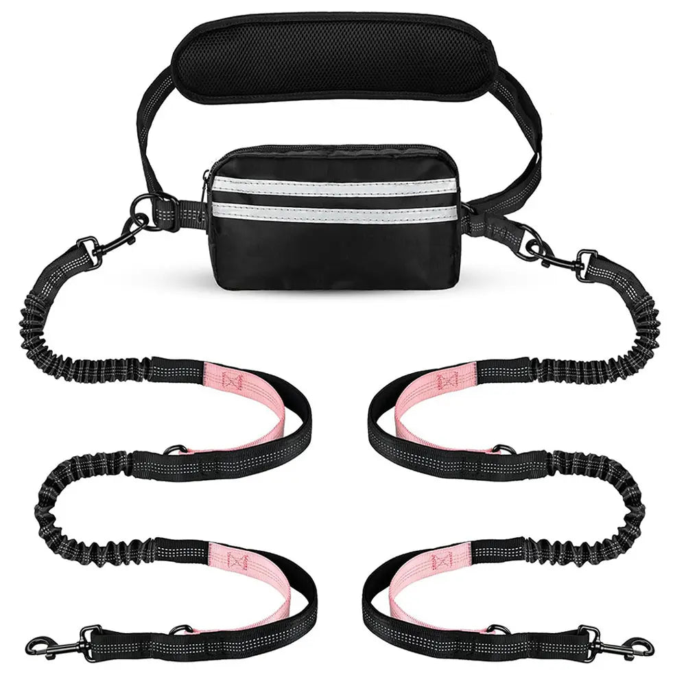 Pipidodo Hands Free Dog Leash with Waist Bag & Cushioned Pad – Run, Walk & Stay Active, No Waist Pain, Shock-Absorbing for Single & Dual Dogs