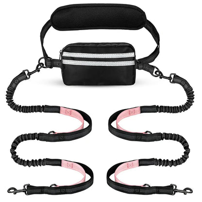 Pipidodo Hands Free Dog Leash with Waist Bag & Cushioned Pad – Run, Walk & Stay Active, No Waist Pain, Shock-Absorbing for Single & Dual Dogs