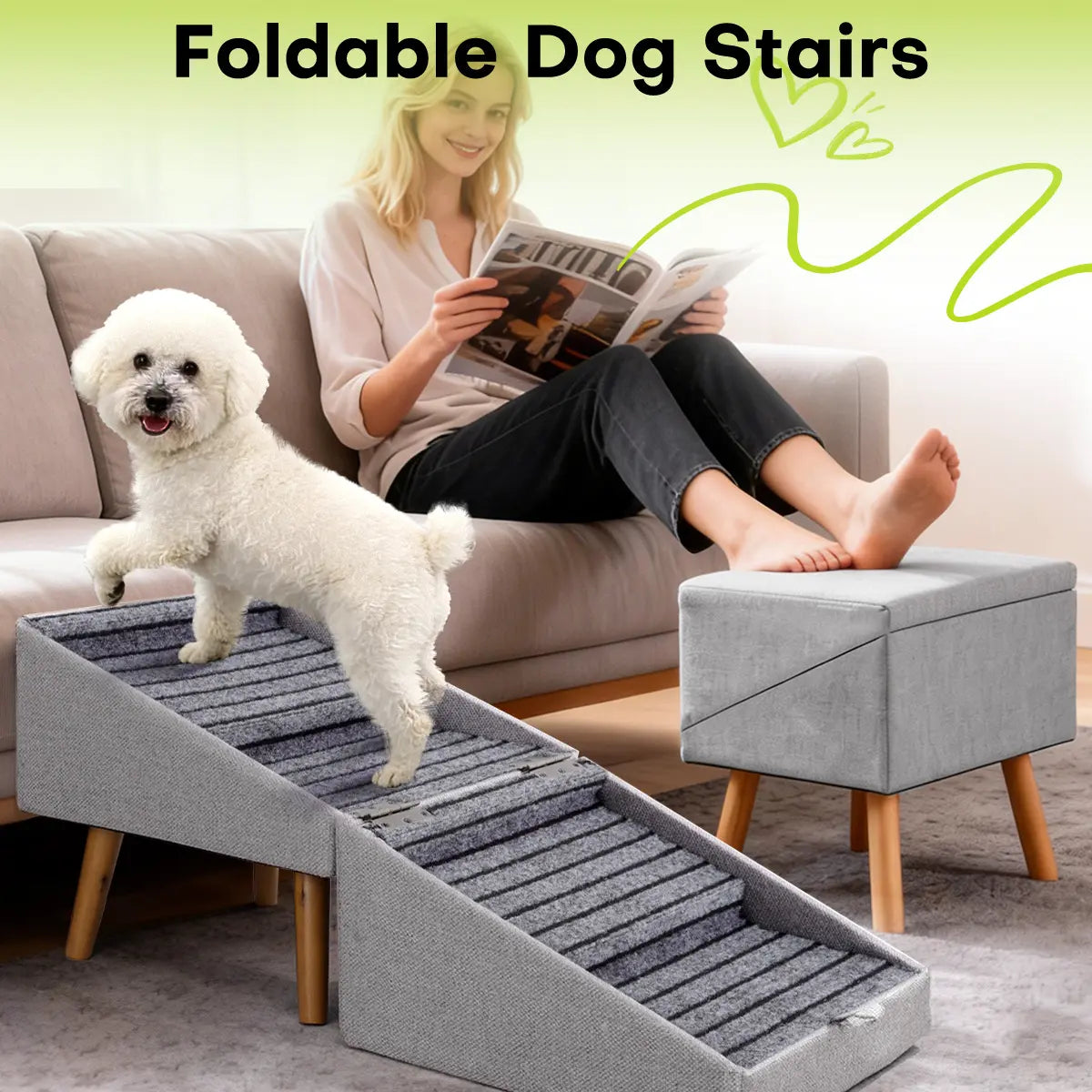 17'' Dog Stairs Ramp for Couch | #Summervibes #Petlovers Ziluce Wooden Ottoman Ramp for Sofa or Short Bed | for Senior,Small, Medium Dogs, Dachshund | 2-In-1 Convertible Home Step Stool with Wood Foot