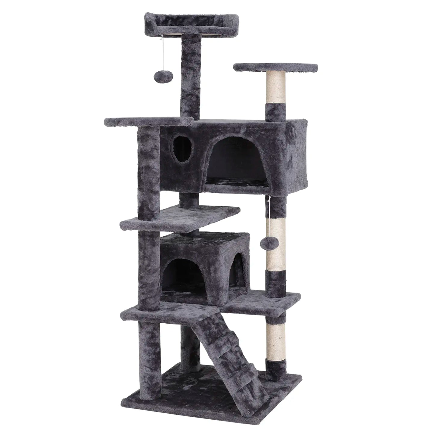 Segawe 55" Multi-Tier Cat Tree Condo - Plush Sisal Scratching Posts for Claw Sharpening, Secure Perches, 2 Cozy Hideaways for Medium Cats, Cool Room Decor, Apartment Stuff,Summervibes