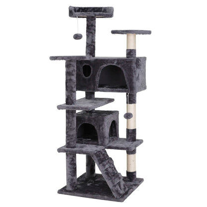 Segawe 55" Multi-Tier Cat Tree Condo - Plush Sisal Scratching Posts for Claw Sharpening, Secure Perches, 2 Cozy Hideaways for Medium Cats, Cool Room Decor, Apartment Stuff,Summervibes
