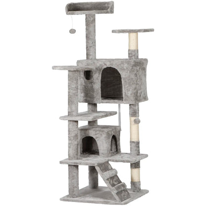 Segawe 55" Multi-Tier Cat Tree Condo - Plush Sisal Scratching Posts for Claw Sharpening, Secure Perches, 2 Cozy Hideaways for Medium Cats, Cool Room Decor, Apartment Stuff,Summervibes