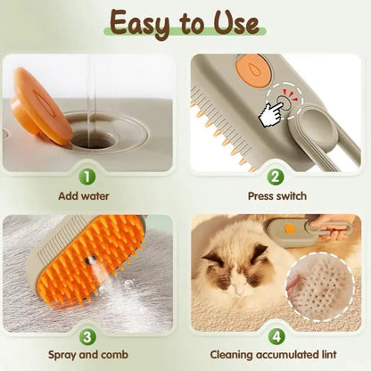 [Furevercare] Pet Steam Brush for Shedding with Anti-Static Technology & USB Rechargeable for Dogs Cats & Other Pets