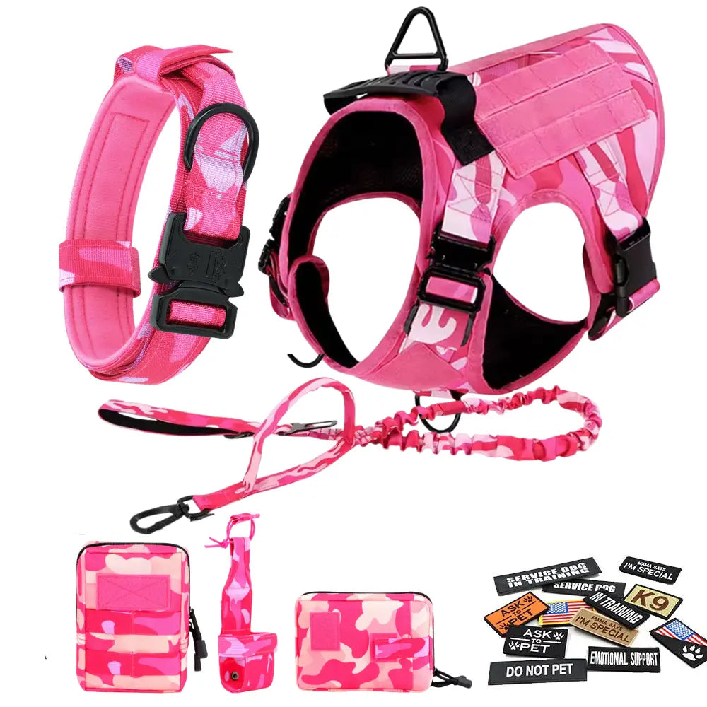 Tactical Dog Harness and Easy Control Training Dog Collar with Bungee Dog Leash Set, #Summervibes #Petlovers Heavy Duty Dog Harness with Handle, No-Pull Service Military Dog Vest Harness for Training Hunting Walking