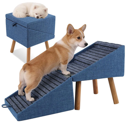 17'' Dog Stairs Ramp for Couch | #Summervibes #Petlovers Ziluce Wooden Ottoman Ramp for Sofa or Short Bed | for Senior,Small, Medium Dogs, Dachshund | 2-In-1 Convertible Home Step Stool with Wood Foot