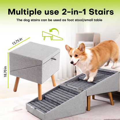 17'' Dog Stairs Ramp for Couch | #Summervibes #Petlovers Ziluce Wooden Ottoman Ramp for Sofa or Short Bed | for Senior,Small, Medium Dogs, Dachshund | 2-In-1 Convertible Home Step Stool with Wood Foot