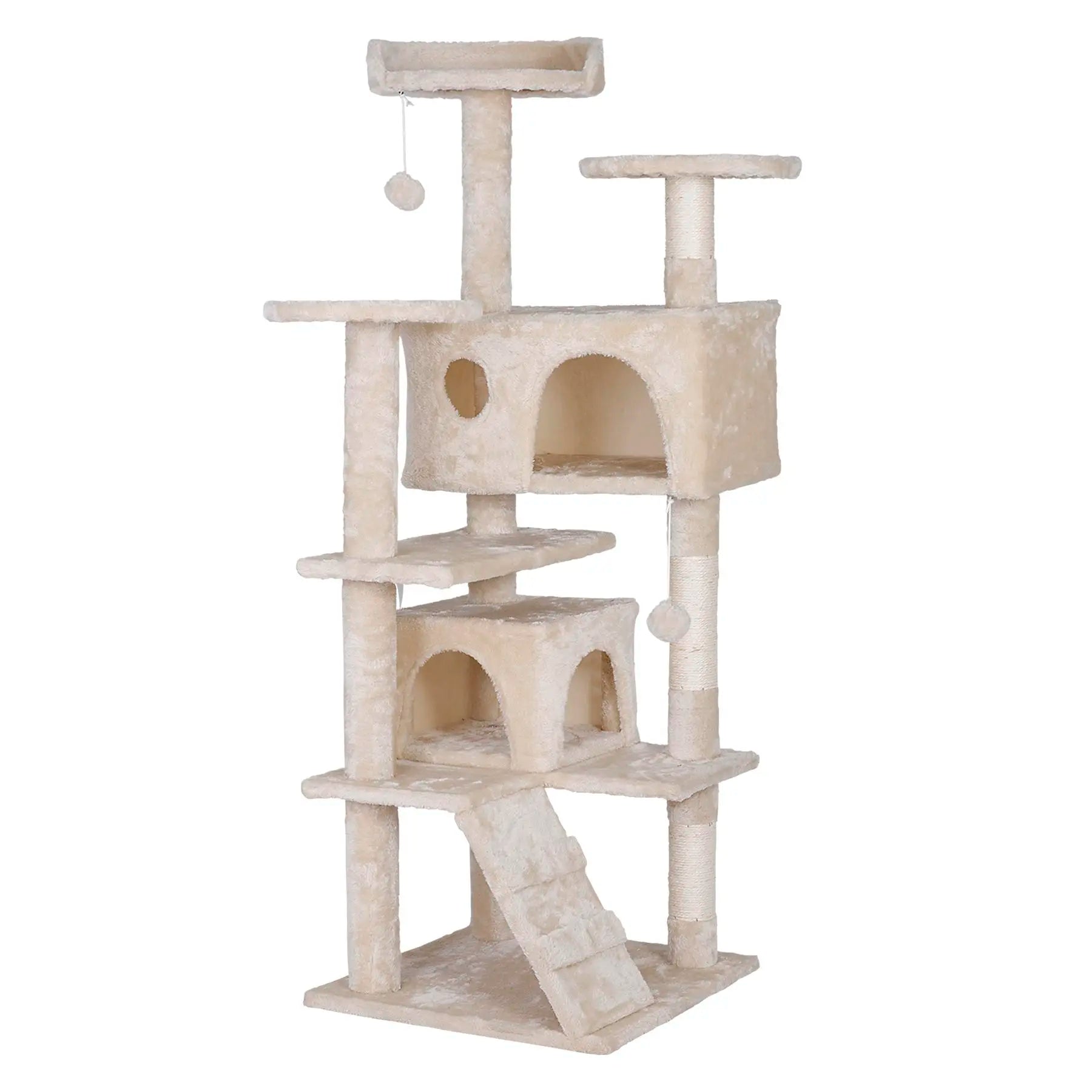 Segawe 55" Multi-Tier Cat Tree Condo - Plush Sisal Scratching Posts for Claw Sharpening, Secure Perches, 2 Cozy Hideaways for Medium Cats, Cool Room Decor, Apartment Stuff,Summervibes