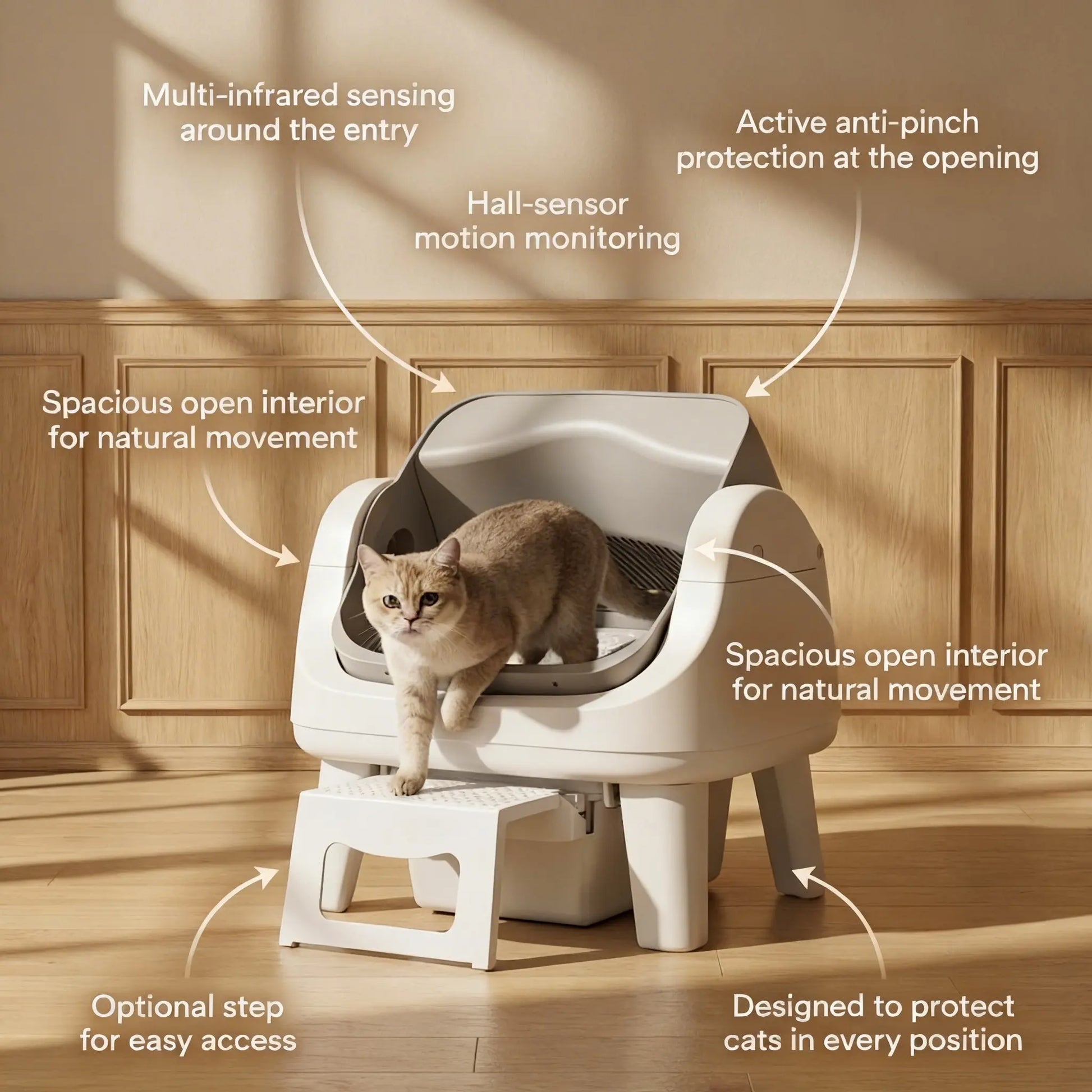 Petpivot Autoscooper 12 Lite Open Top Self Cleaning Cat Litter Box, Automatic Litter Box with 7 Pairs of Safety Sensors, Anti-Pinch Protection, Easy Access Step for Senior Cats Summervibes Petlovers