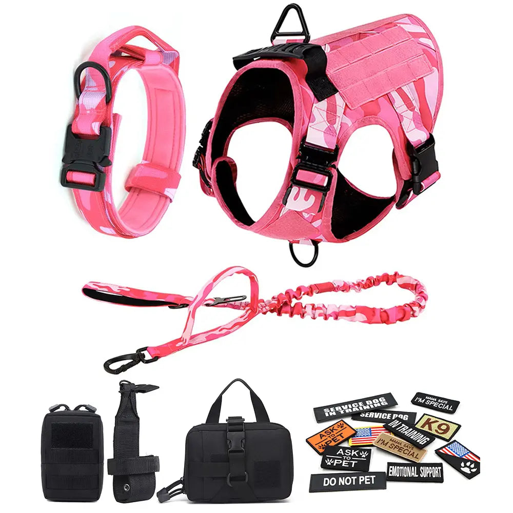 Tactical Dog Harness and Easy Control Training Dog Collar with Bungee Dog Leash Set, #Summervibes #Petlovers Heavy Duty Dog Harness with Handle, No-Pull Service Military Dog Vest Harness for Training Hunting Walking