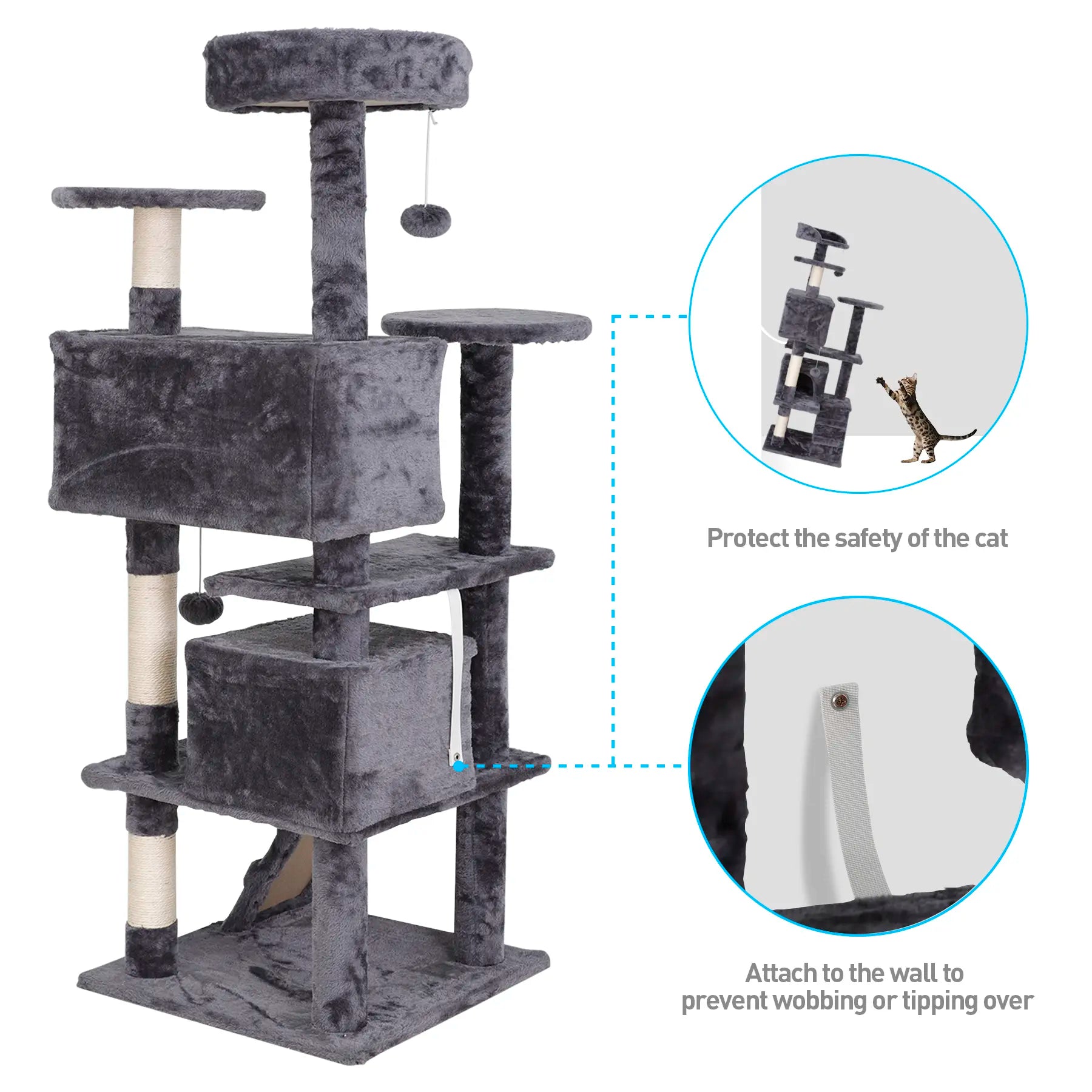 Segawe 55" Multi-Tier Cat Tree Condo - Plush Sisal Scratching Posts for Claw Sharpening, Secure Perches, 2 Cozy Hideaways for Medium Cats, Cool Room Decor, Apartment Stuff,Summervibes