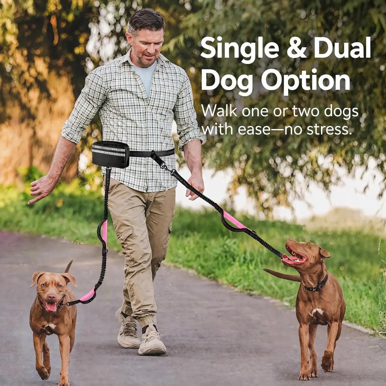 Pipidodo Hands Free Dog Leash with Waist Bag & Cushioned Pad – Run, Walk & Stay Active, No Waist Pain, Shock-Absorbing for Single & Dual Dogs
