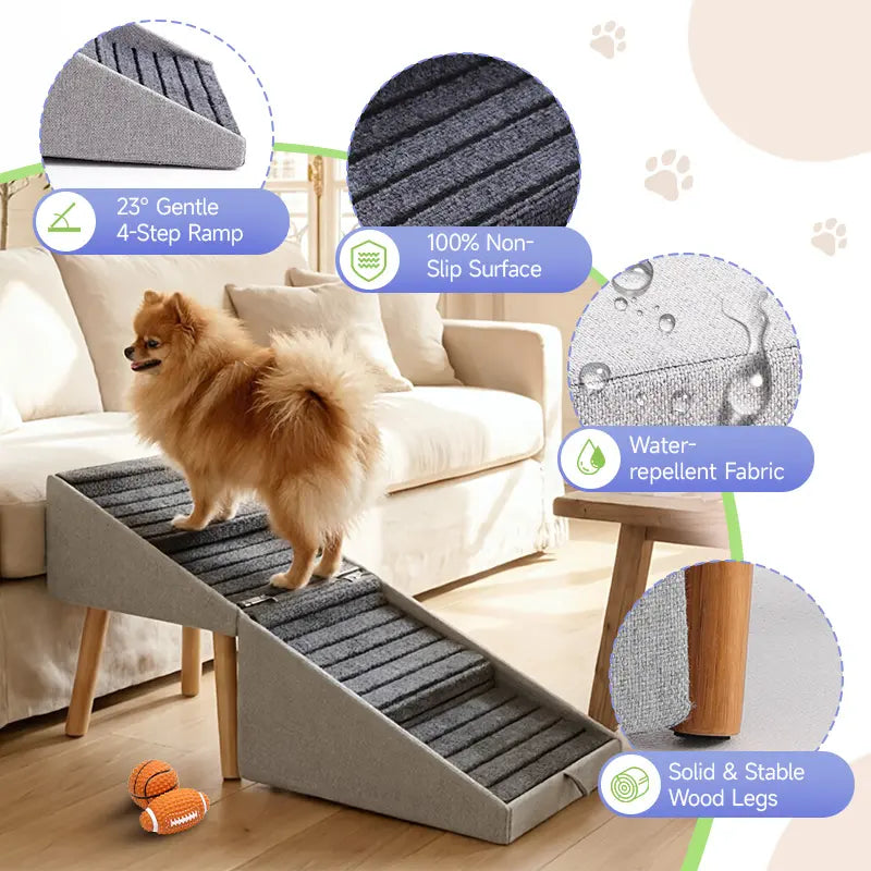 17'' Dog Stairs Ramp for Couch | #Summervibes #Petlovers Ziluce Wooden Ottoman Ramp for Sofa or Short Bed | for Senior,Small, Medium Dogs, Dachshund | 2-In-1 Convertible Home Step Stool with Wood Foot
