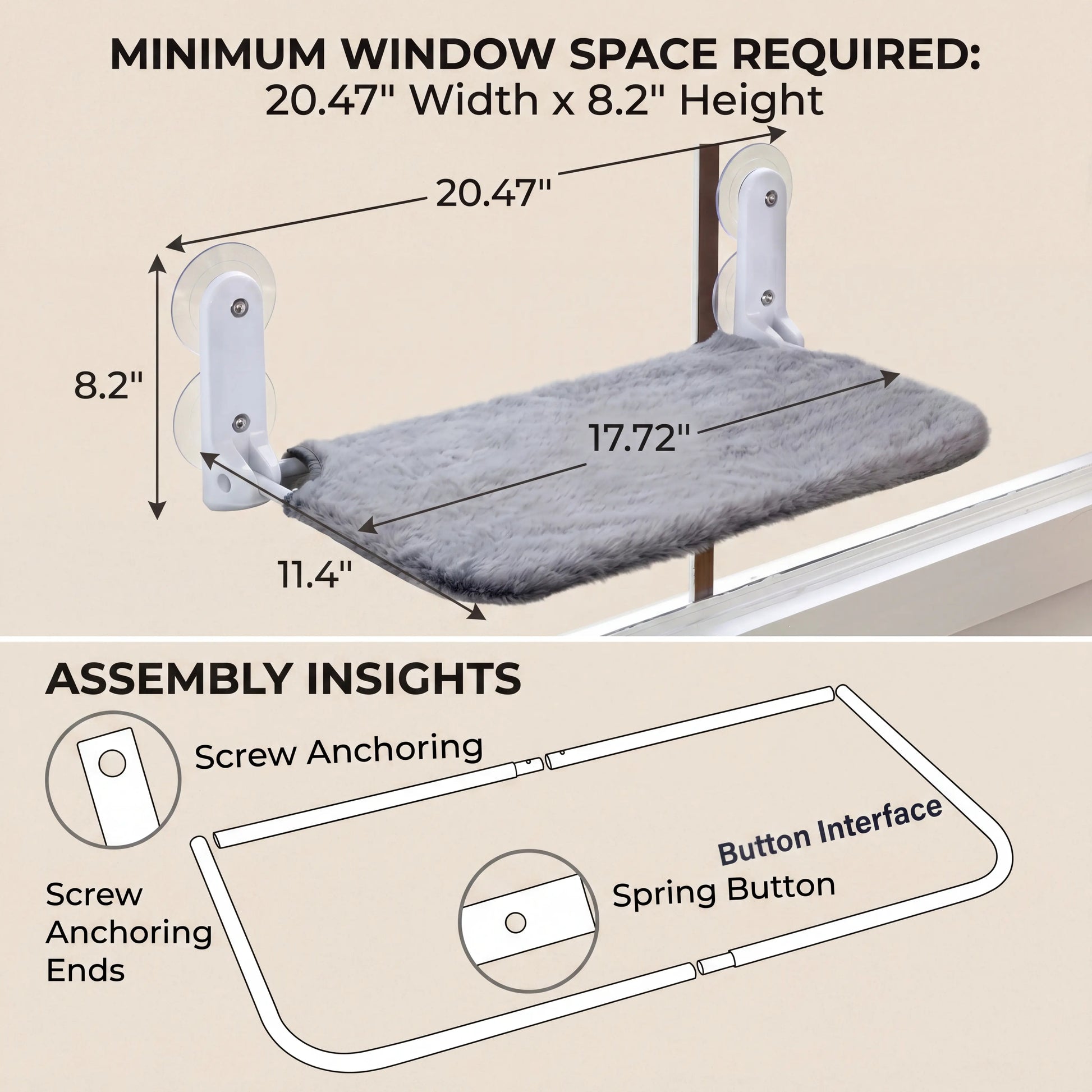 Foldable Cat Window Perch - Cordless Space Saving Hammock, Jumbo Suction Cups, Robust Metal Frame, Cat Bed for Indoor Cats,Rv & Car Travel Home House