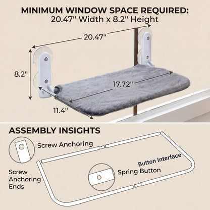 Foldable Cat Window Perch - Cordless Space Saving Hammock, Jumbo Suction Cups, Robust Metal Frame, Cat Bed for Indoor Cats,Rv & Car Travel Home House