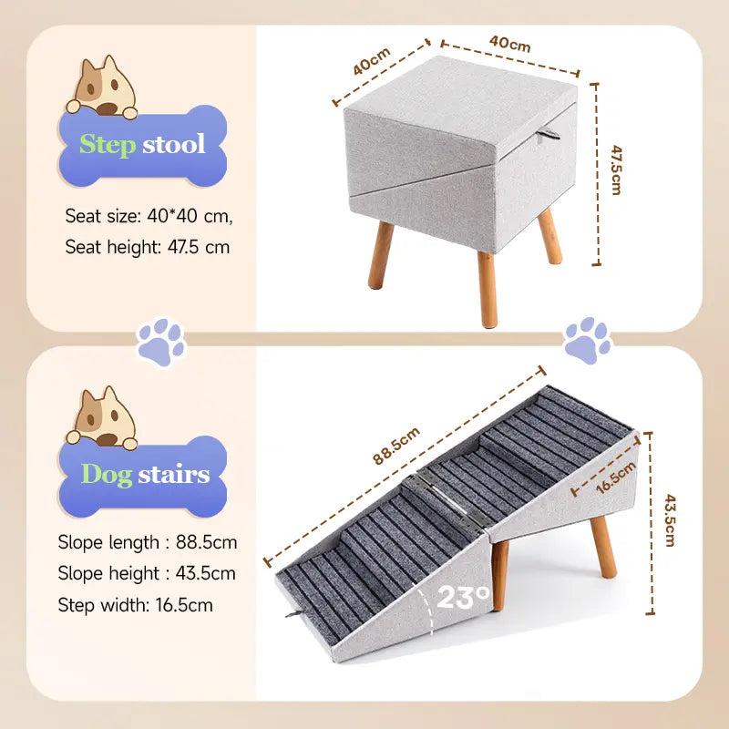 17'' Dog Stairs Ramp for Couch | #Summervibes #Petlovers Ziluce Wooden Ottoman Ramp for Sofa or Short Bed | for Senior,Small, Medium Dogs, Dachshund | 2-In-1 Convertible Home Step Stool with Wood Foot