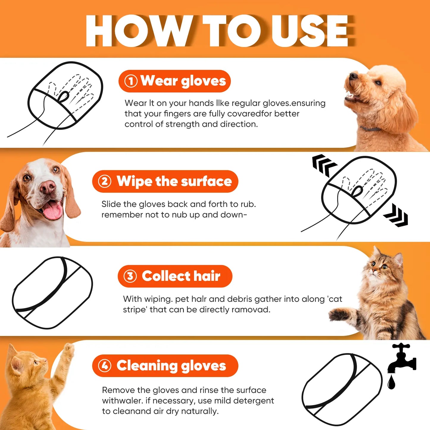 Upgrade Pet Hair Remover Electrostatic Gloves, Reusable Pet Hair Removal Glove for Cats & Dogs, Premium Cat & Dog Hair Remover Mitt for Couch Furniture Carpet Car Seat