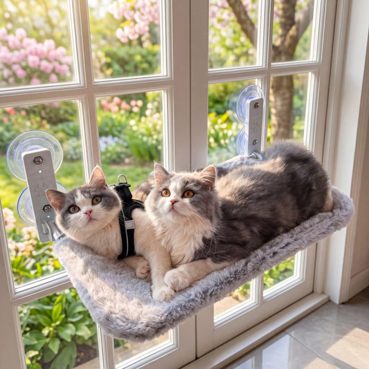 Foldable Cat Window Perch - Cordless Space Saving Hammock, Jumbo Suction Cups, Robust Metal Frame, Cat Bed for Indoor Cats,Rv & Car Travel Home House