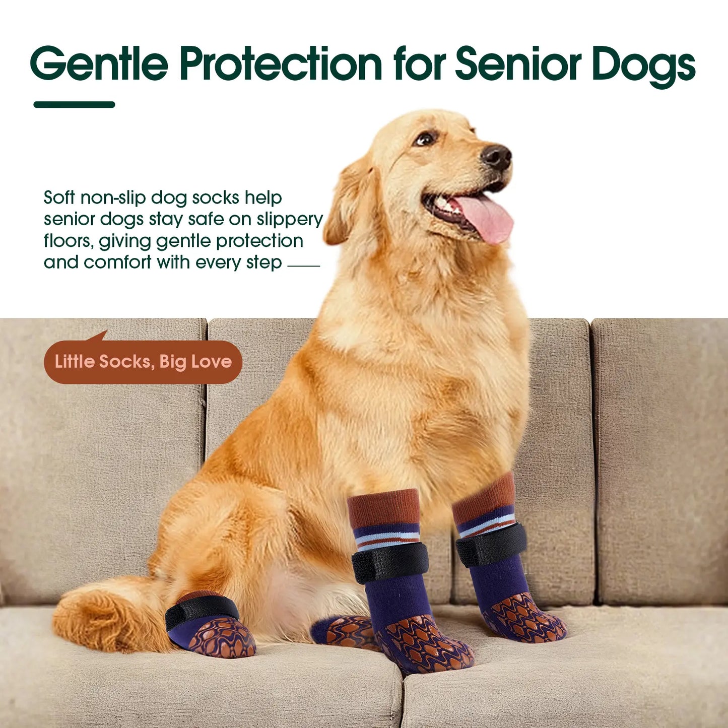 Kuoser Non Slip Blue Dog Socks for Hardwood Floors, 4Pack Anti-Slip Dog Grippy Socks to Prevent Licking Paws, Dogs Booties Paw Protectors with Double-Sided Traction for Small Medium Large Senior Dogs