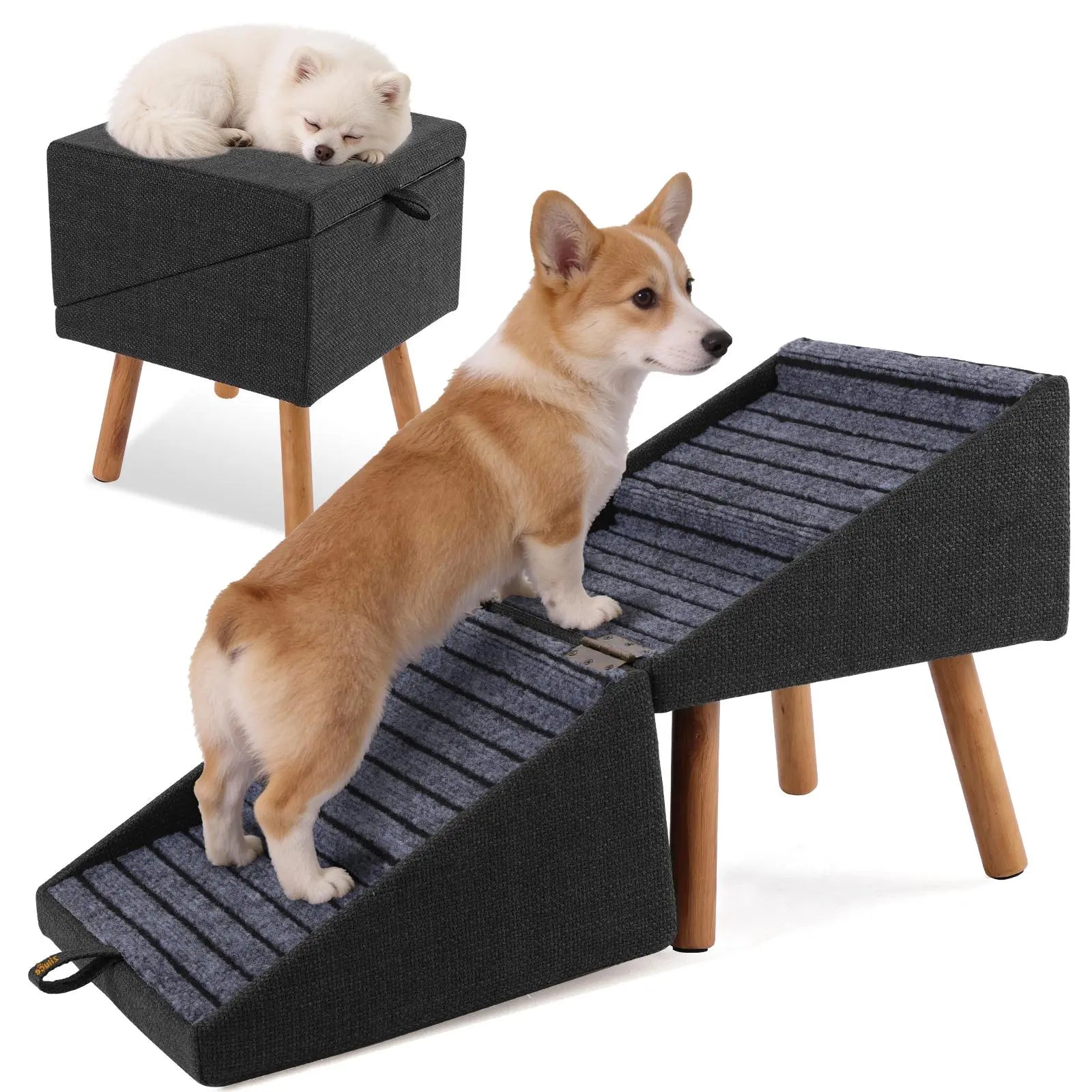 17'' Dog Stairs Ramp for Couch | #Summervibes #Petlovers Ziluce Wooden Ottoman Ramp for Sofa or Short Bed | for Senior,Small, Medium Dogs, Dachshund | 2-In-1 Convertible Home Step Stool with Wood Foot