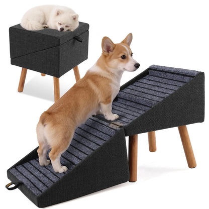 17'' Dog Stairs Ramp for Couch | #Summervibes #Petlovers Ziluce Wooden Ottoman Ramp for Sofa or Short Bed | for Senior,Small, Medium Dogs, Dachshund | 2-In-1 Convertible Home Step Stool with Wood Foot