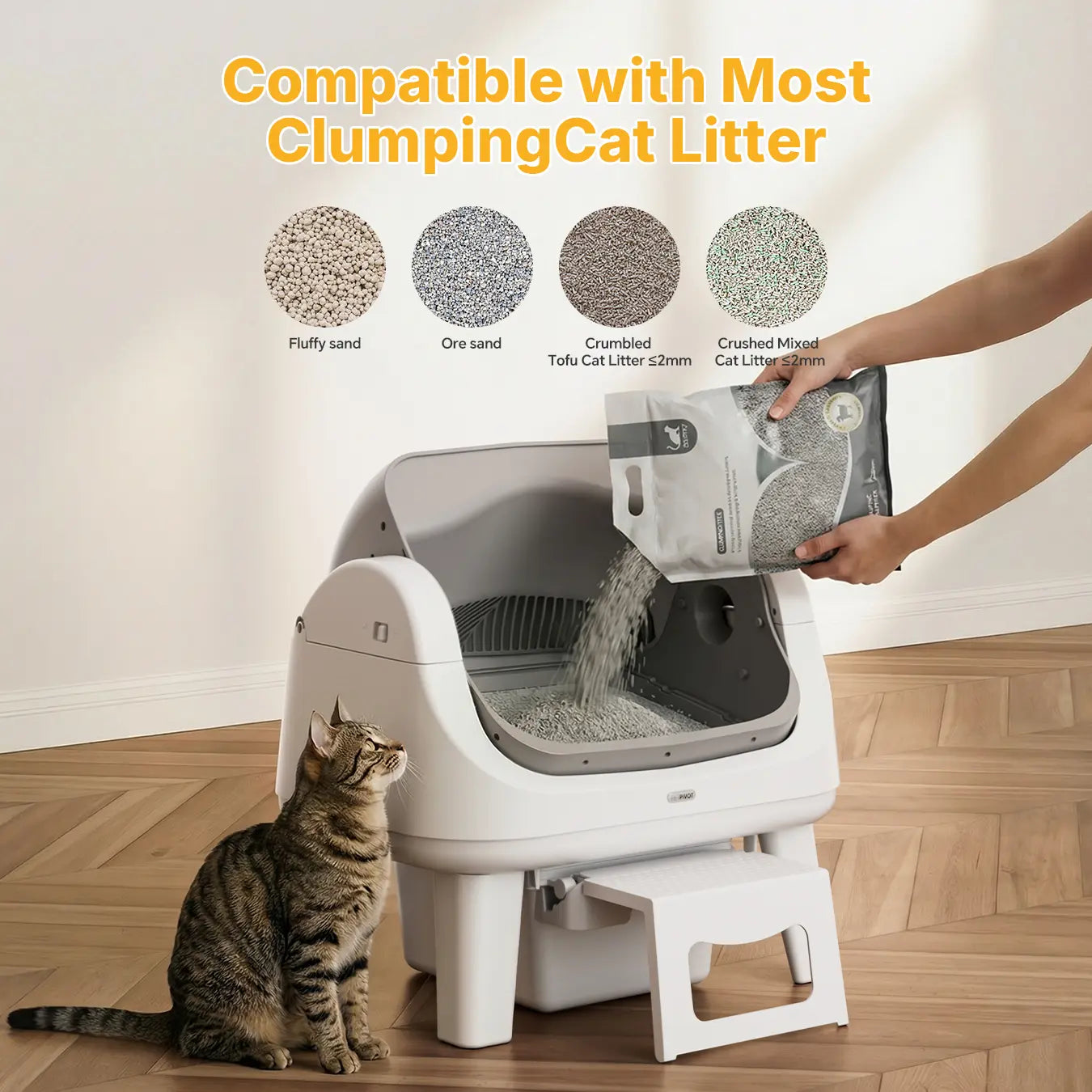 Petpivot Autoscooper 12 Lite Open Top Self Cleaning Cat Litter Box, Automatic Litter Box with 7 Pairs of Safety Sensors, Anti-Pinch Protection, Easy Access Step for Senior Cats Summervibes Petlovers