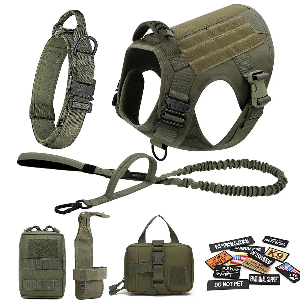 Tactical Dog Harness and Easy Control Training Dog Collar with Bungee Dog Leash Set, #Summervibes #Petlovers Heavy Duty Dog Harness with Handle, No-Pull Service Military Dog Vest Harness for Training Hunting Walking