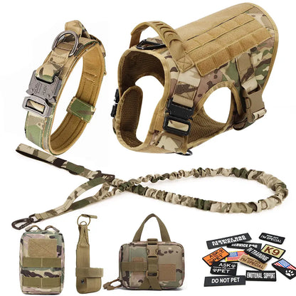 Tactical Dog Harness and Easy Control Training Dog Collar with Bungee Dog Leash Set, #Summervibes #Petlovers Heavy Duty Dog Harness with Handle, No-Pull Service Military Dog Vest Harness for Training Hunting Walking